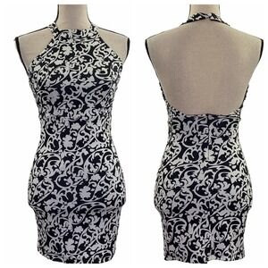 JUST Me Black White Paisley Mini Halter Dress S